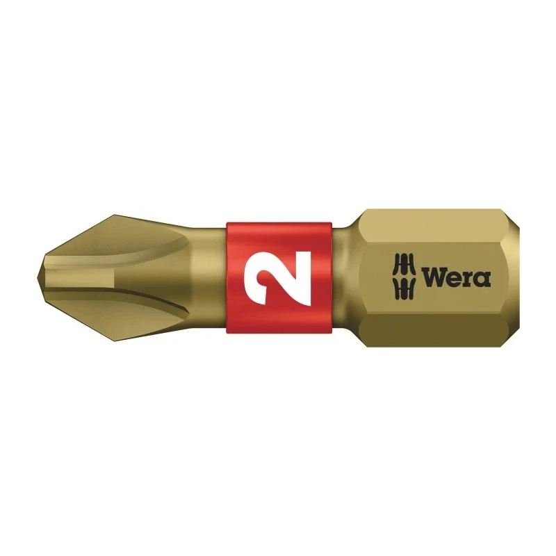 Wera Screwdriver Bit, 1/4 in Hex Drive, PH2 Tip, 25 mm Overall Length, High Quality Torsion Zone 05056412001
