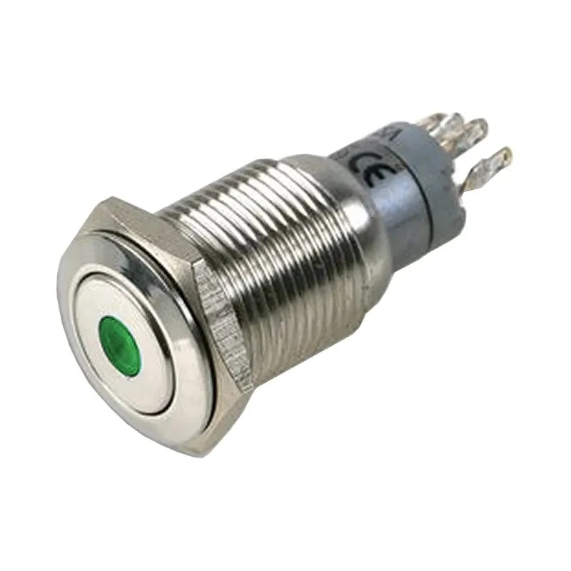 Bulgin Illuminated Push Button Switch Panel Mount DPDT 16.2 mm Cutout Green LED Latching MP0045