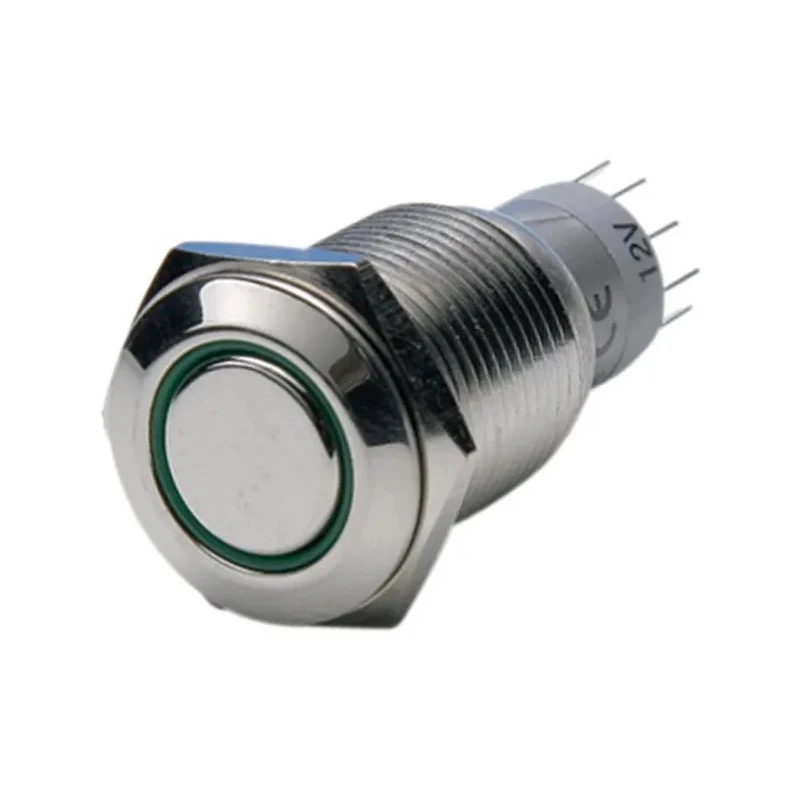 Bulgin Illuminated Push Button Switch Panel Mount DPDT Latching Silver Actuator Green LED 16.2 mm Cutout MP0045