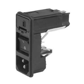 Schurter Snap-in C14 IEC Connector Female 10A, 125/250V, Straight Orientation, Quick Connect, Fuse Size 5x20 mm KD14.1101.109