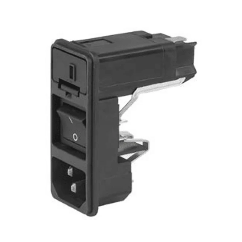 Schurter Snap-in C14 IEC Connector Female 10A, 125/250V, Straight Orientation, Quick Connect, Fuse Size 5x20 mm KD14.1101.109