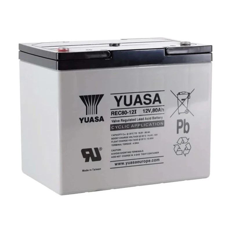 Yuasa 12 V Sealed Lead Acid Battery, 80 Ah, AGM Construction, ABS Case, 168mm x 212.5mm REC80-12