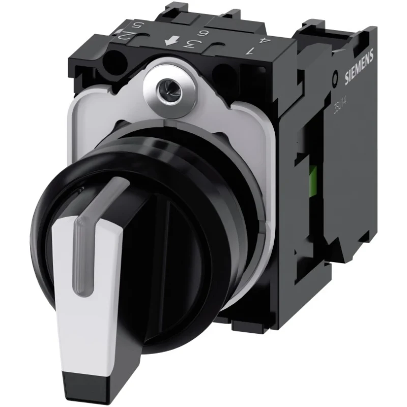 Siemens Selector Switch, 3 Positions, Momentary Actuator, 2 NO Contact Configuration, IP20, 45° Angle of 3SU1100-2BM60-1NA0