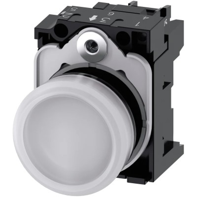 Siemens Panel Mount White LED Pilot Light SIRIUS ACT 3SU11 22 mm Cutout 230V ac IP20 Round 3SU1106-6AA60-1AA0