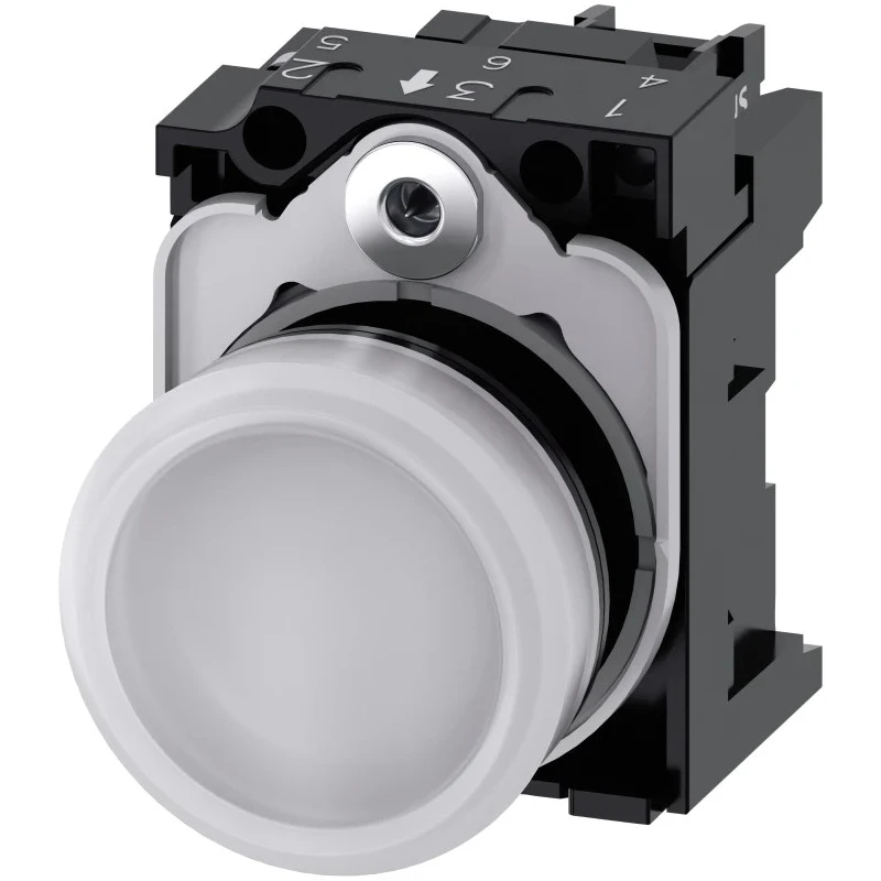 Siemens Panel Mount White LED Pilot Light SIRIUS ACT 3SU11 22 mm Cutout 230V ac IP20 Round 3SU1106-6AA60-1AA0