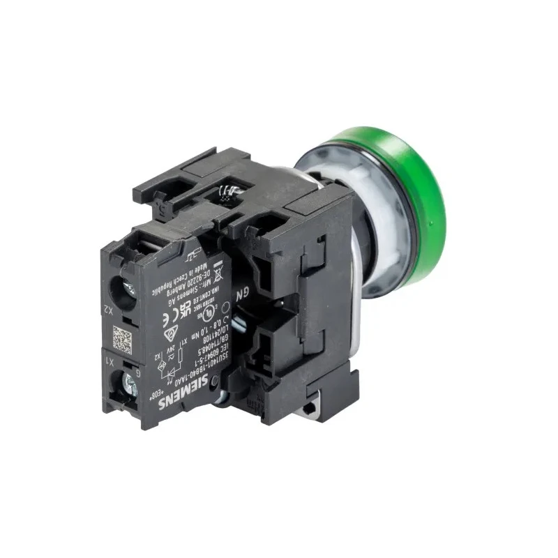 Siemens Panel Mount Green LED Pilot Light SIRIUS ACT 3SU11 22 mm Cutout 24V IP20 Round 3SU1102-6AA40-1AA0