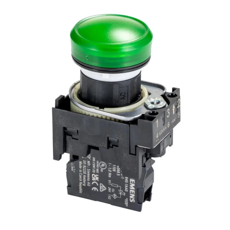Siemens Panel Mount Green LED Pilot Light SIRIUS ACT 3SU11 22 mm Cutout 24V IP20 Round 3SU1102-6AA40-1AA0