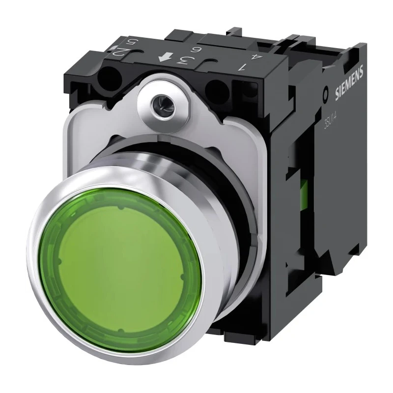 Siemens SIRIUS ACT 3SU11 Series Illuminated Push Button Complete Unit, Panel Mount, 22 mm Cutout, Green 3SU1152-0AB40-1BA0