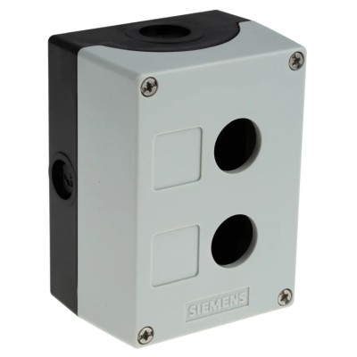 Siemens Grey Plastic SIRIUS ACT Push Button Enclosure, 2 Hole 22 mm Diameter, 85x114x64 mm 3SU1802-0AA00-0AB1
