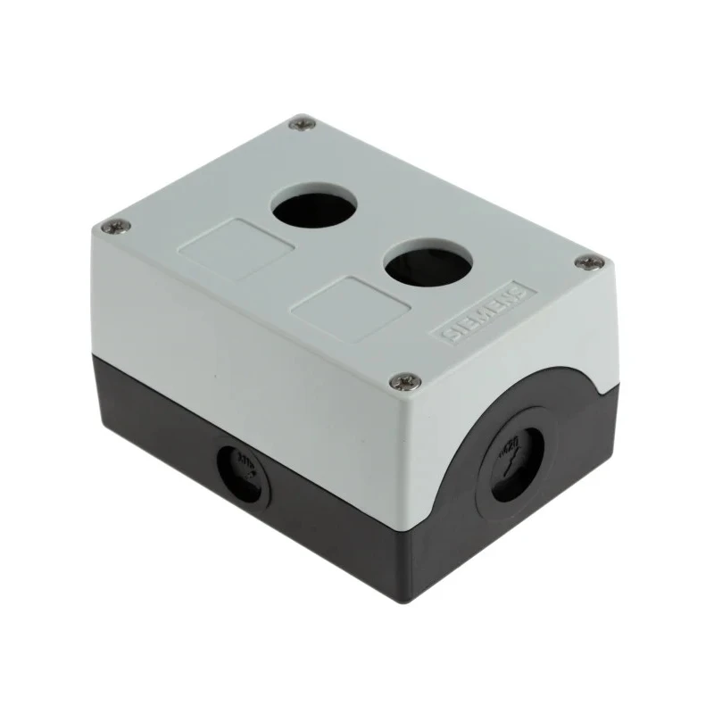 Siemens Grey Plastic SIRIUS ACT Push Button Enclosure, 2 Hole 22 mm Diameter, 85x114x64 mm 3SU1802-0AA00-0AB1