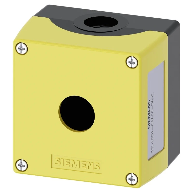 Siemens Yellow Plastic SIRIUS ACT 3SU18 Push Button Enclosure 1 Hole 22mm Diameter 3SU1801-0AA00-0AA2