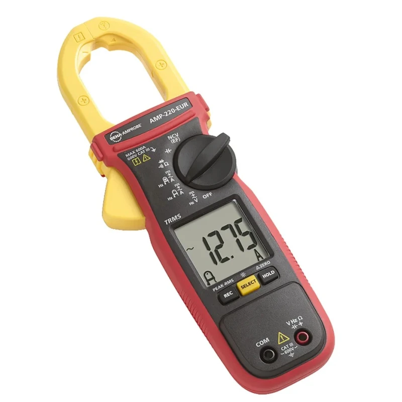 Beha-Amprobe Clamp Meter, True RMS, 600 A AC/DC Current, 600 V AC/DC Voltage, CAT III Safety, Model AMP-220-EUR