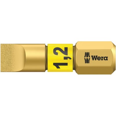 Wera Screwdriver Bit, 1/4 in Tip, Hex Drive, 25 mm Overall Length, Blade Width 6.5 mm, Blade Thickness 1.2 mm 05056176001