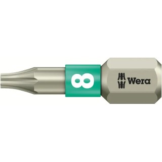 Wera Stainless Steel Screwdriver Bit with 6.35 mm Hex Drive, T8 Tip, 25 mm Overall Length 05071030001