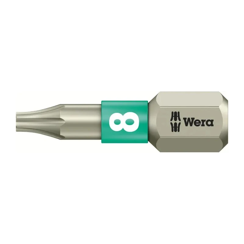 Wera Stainless Steel Screwdriver Bit with 6.35 mm Hex Drive, T8 Tip, 25 mm Overall Length 05071030001