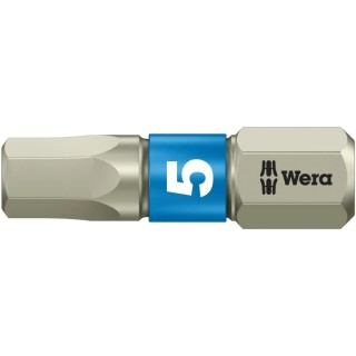 Wera Stainless Steel Hex Screwdriver Bit 5 mm Size, 6.35 mm Hex Drive, 25 mm Length Model 05071075001