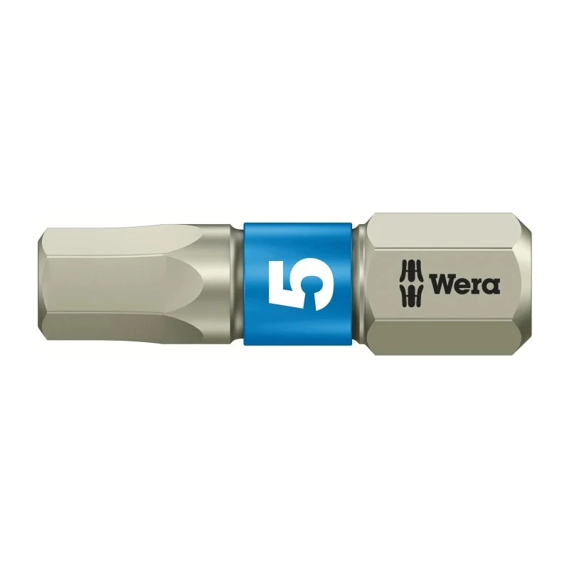 Wera Stainless Steel Hex Screwdriver Bit 5 mm Size, 6.35 mm Hex Drive, 25 mm Length Model 05071075001