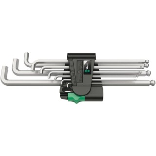Wera 9 piece L Metric Hex Key Set, Hex Size 1.5 to 10 mm, Chrome-Plated, Hex Ball End, DIN 912 05073594001