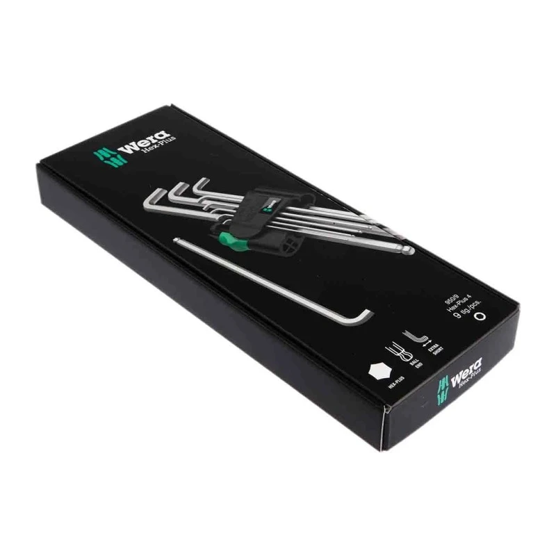 Wera 9 piece L Metric Hex Key Set, Hex Size 1.5 to 10 mm, Chrome-Plated, Hex Ball End, DIN 912 05073594001