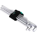 Wera 9 piece L Metric Hex Key Set, Hex Size 1.5 to 10 mm, Chrome-Plated, Hex Ball End, DIN 912 05073594001