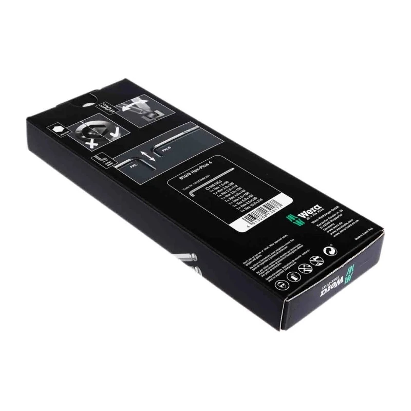 Wera 9 piece L Metric Hex Key Set, Hex Size 1.5 to 10 mm, Chrome-Plated, Hex Ball End, DIN 912 05073594001