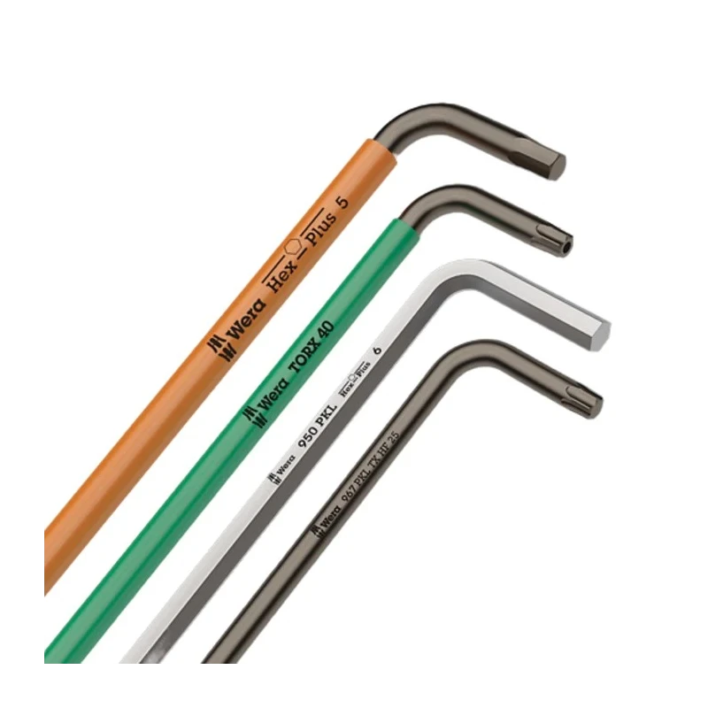 Wera 9 piece L Metric Hex Key Set, Hex Size 1.5 to 10 mm, Chrome-Plated, Hex Ball End, DIN 912 05073594001