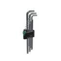 Wera 9 piece L Metric Hex Key Set, Hex Size 1.5 to 10 mm, Chrome-Plated, Hex Ball End, DIN 912 05073594001