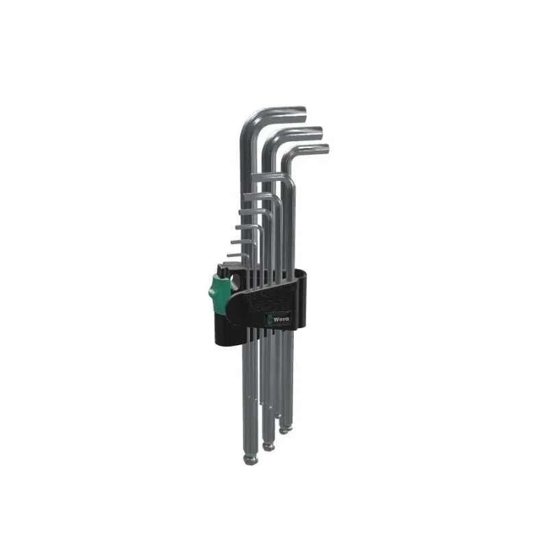Wera 9 piece L Metric Hex Key Set, Hex Size 1.5 to 10 mm, Chrome-Plated, Hex Ball End, DIN 912 05073594001