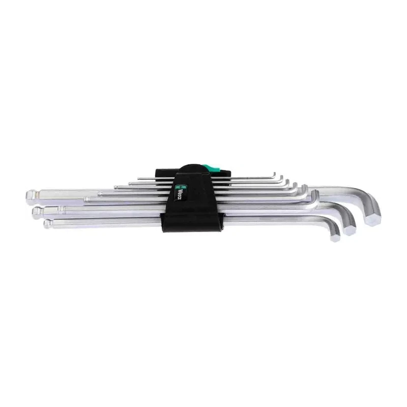 Wera 9 piece L Metric Hex Key Set, Hex Size 1.5 to 10 mm, Chrome-Plated, Hex Ball End, DIN 912 05073594001