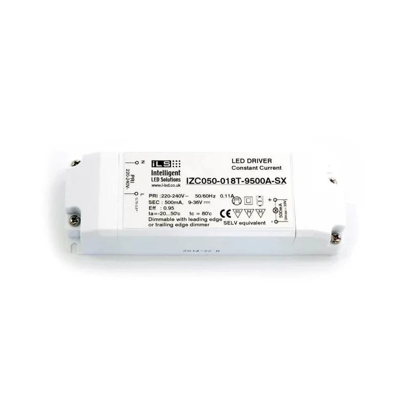 Intelligent LED Solutions 18W Single Output Constant Current LED Driver IP20, 18V, 36V, 500mA AC-DC 