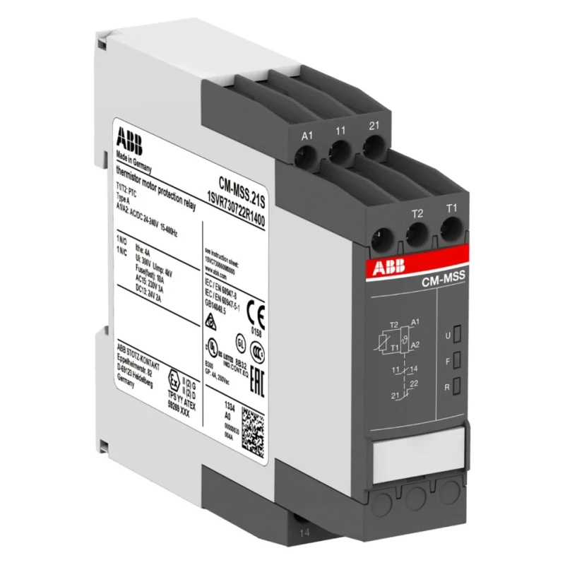 ABB Monitoring Relay PTC, SPDT Contact, DIN Rail Mounted, Push-in Terminal, 24 V DC AC, 240 V AC 1SVR740722R1400 CM-MSS.21P