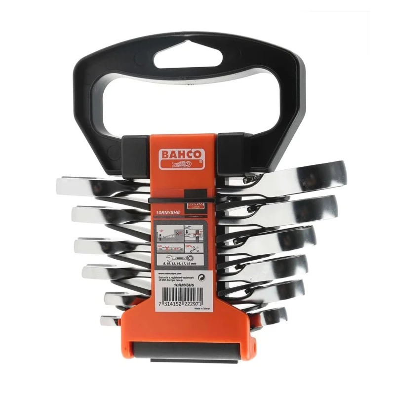 Bahco Ratchet Spanner Set 6 Pieces 8 To 19 mm Alloy Steel Chrome Finish 10RM/SH6
