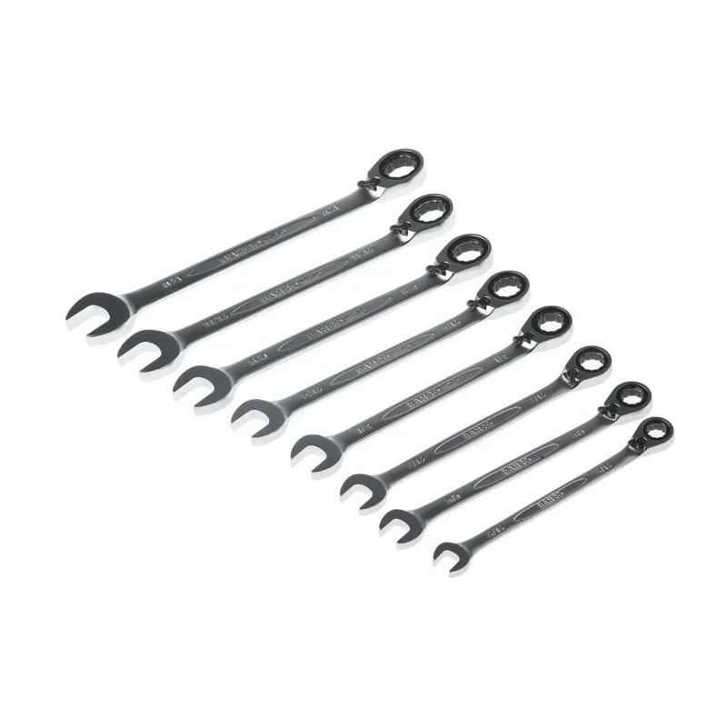 Bahco Ratchet Spanner Set 8-Piece, Sizes 5/16 To 3/4 Inch, Chrome Finished Alloy Steel 1RZ/SH8