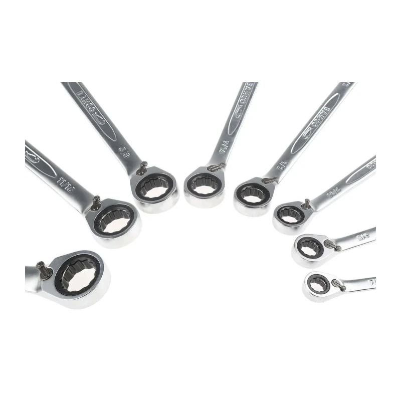 Bahco Ratchet Spanner Set 8-Piece, Sizes 5/16 To 3/4 Inch, Chrome Finished Alloy Steel 1RZ/SH8
