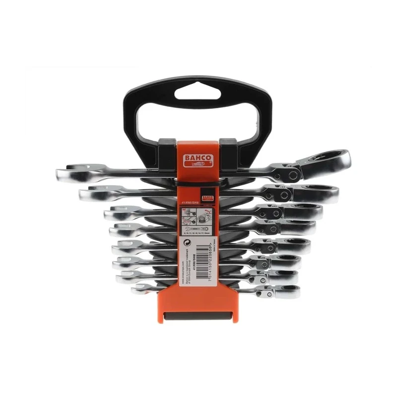 Bahco Hinged Ratchet Combination Spanner Set 8 To 19 mm Alloy Steel Chrome Finish 41RM/SH8