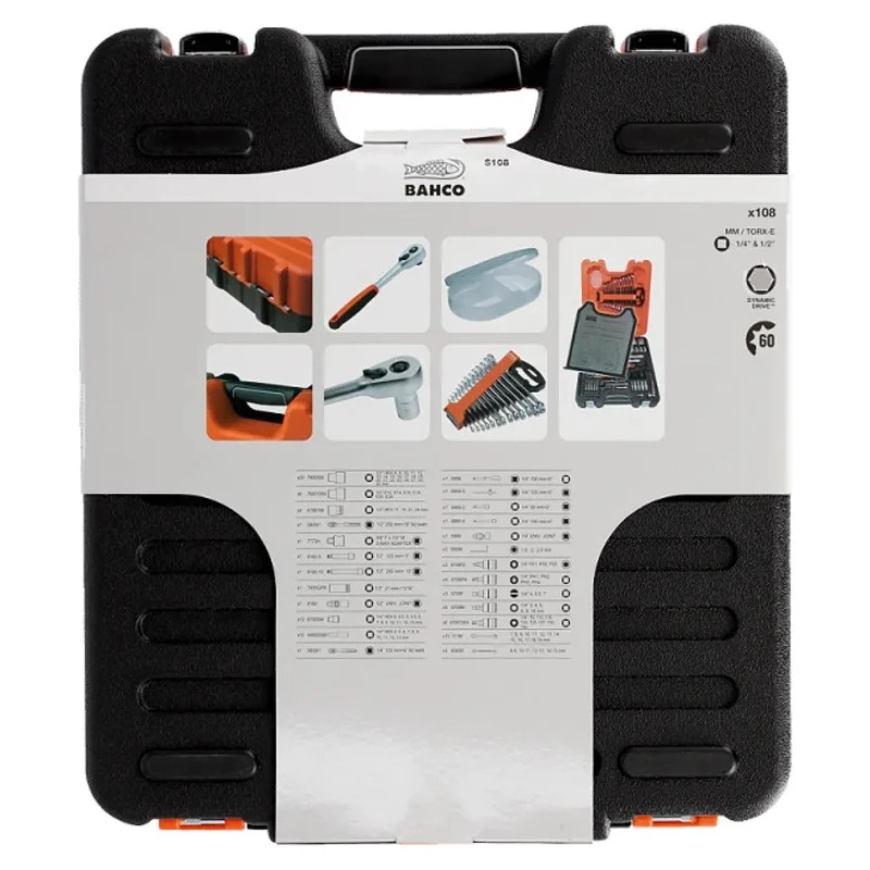 Bahco 108-Piece 1/2 in, 1/4 in Standard Socket Set Alloy Steel Matt Finish S108