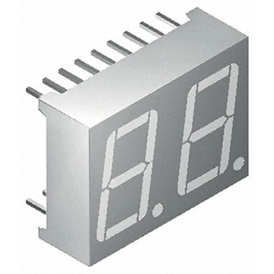 Kingbright 2-Character 7 Segment Red LED Display Anode 85mcd Right Side 14.2mm DA56-11SURKWA