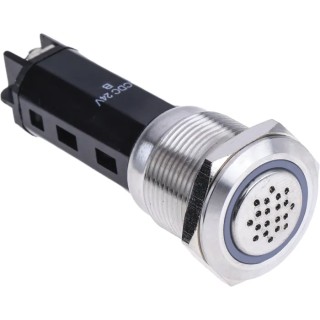 RS PRO Panel Mount Buzzer 24V DC 75dB IP50 Brass, Polybutylene Terephthalate, Steel Housing IP50