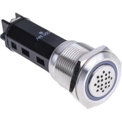 RS PRO Panel Mount Buzzer 24V DC 75dB IP50 Brass, Polybutylene Terephthalate, Steel Housing IP50