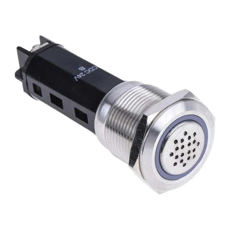 RS PRO Panel Mount Buzzer 24V DC 75dB IP50 Brass, Polybutylene Terephthalate, Steel Housing IP50