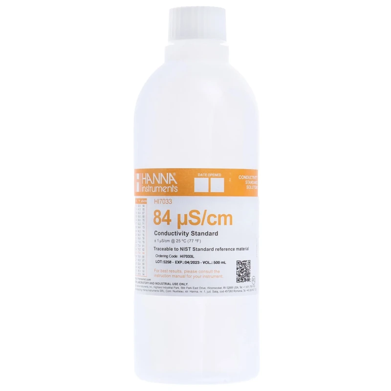 Hanna Instruments Buffer Solution Conductivity 84 μS/cm, pH 7, 500 ml Bottle HI-7033L