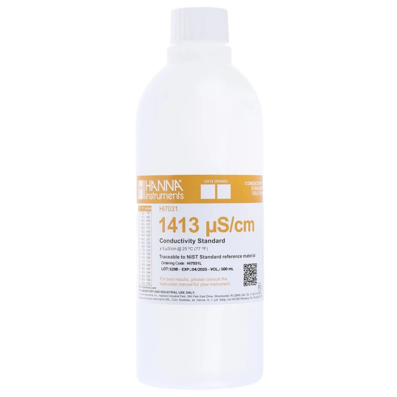 Hanna Instruments Buffer Solution Conductivity 1413 μS/cm, 460 ml Bottle, pH 7 HI7031L
