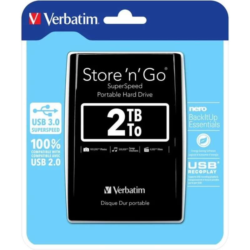 Verbatim 2.5 in 2TB External Portable Hard Drive USB 3.0 53177