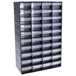 RS PRO Plastic Drawer Unit Storage Cabinet 40 Drawers Black 420mm x 270mm x 130mm 877-6812