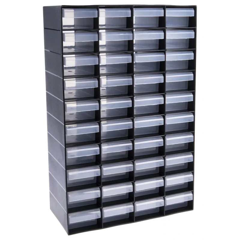 RS PRO Plastic Drawer Unit Storage Cabinet 40 Drawers Black 420mm x 270mm x 130mm 877-6812