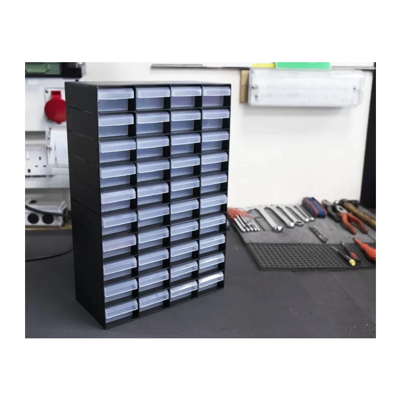 RS PRO Plastic Drawer Unit Storage Cabinet 40 Drawers Black 420mm x 270mm x 130mm 877-6812