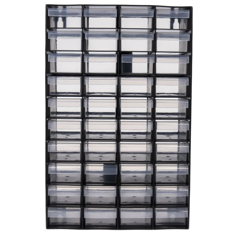 RS PRO Plastic Drawer Unit Storage Cabinet 40 Drawers Black 420mm x 270mm x 130mm 877-6812