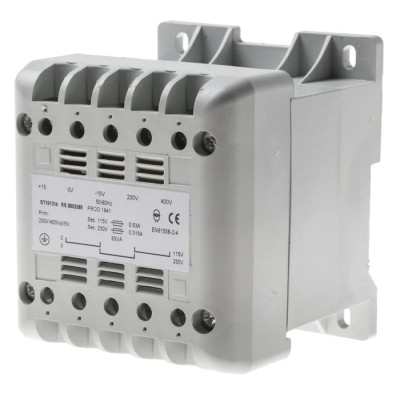 RS PRO 63 VA DIN Rail Transformer 400 V ac Primary, 12 V, 115 V ac, 24 V Secondary, 50-60 Hz, IP21 Rated 880-2589