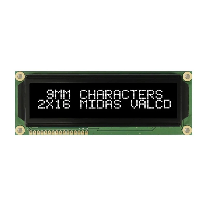 Midas MC21609A12W-VNMLW Alphanumeric LED LCD Monochrome Display White on Black 2 x 16 MC21609A12W-VNMLW