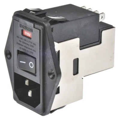 TE Connectivity IEC Filter Power Line Flange Mount Male 2 Pole 2 Fuse 10A 120V AC 250V AC 6609929-4